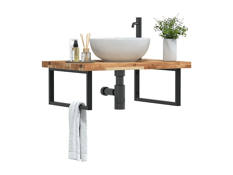 Badkamer wandschap staal en massief acaciahout