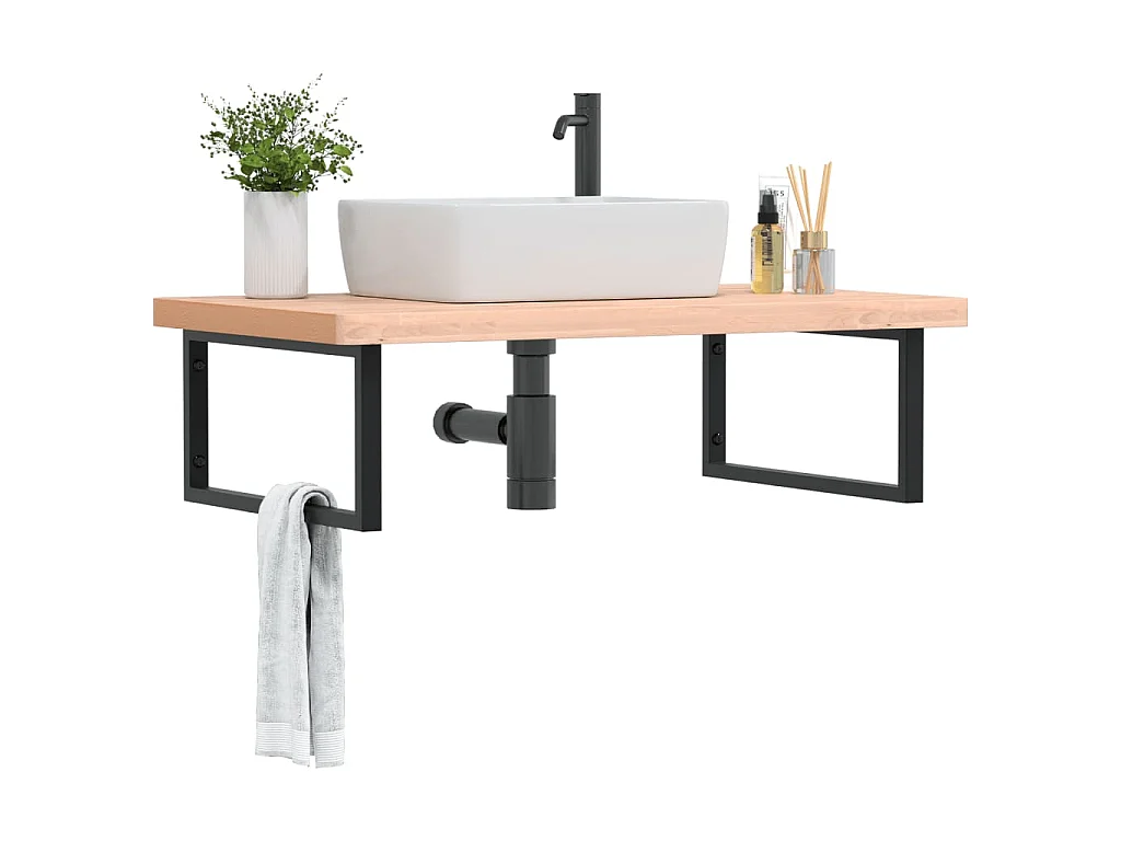 Waschbeckenregal Wandmontage Stahl und Massivholz Buche