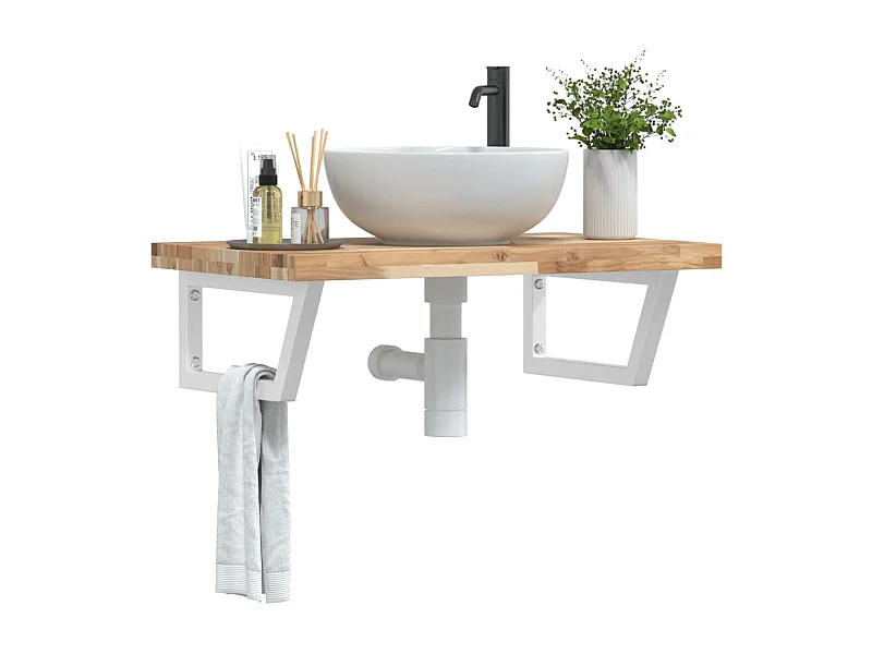 Estante de lavabo de pared acero y madera maciza de acacia