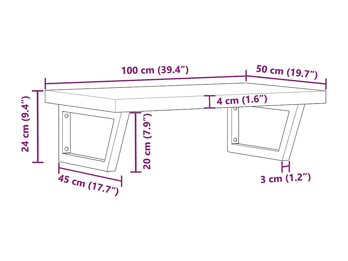 Étagère de vasque murale acier et bois massif d'acacia