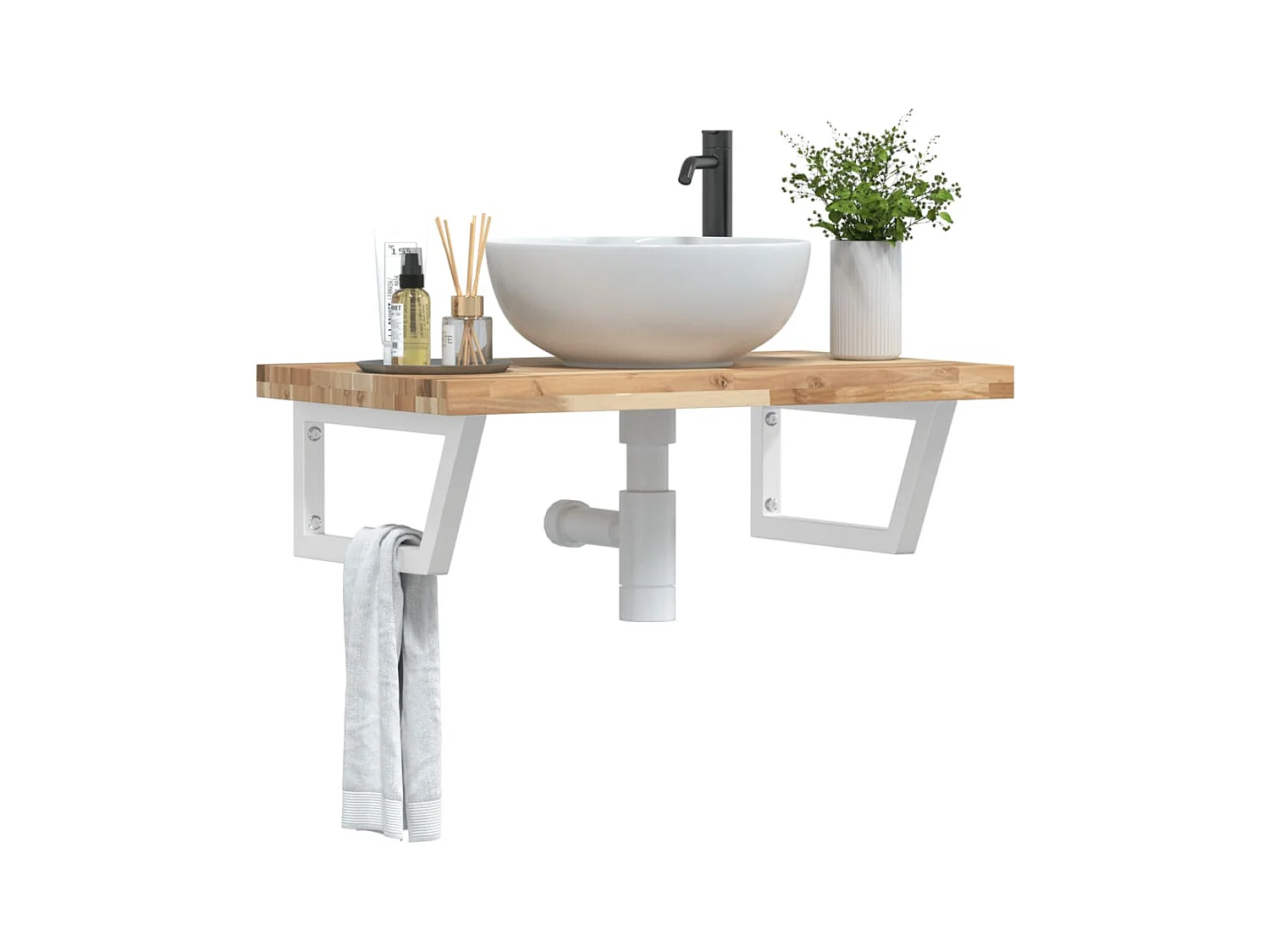 Estante de lavabo de pared acero y madera maciza de acacia