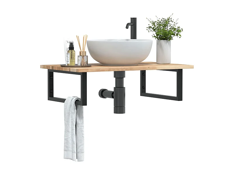 Waschbeckenregal Wandmontage Stahl und Akazienholz