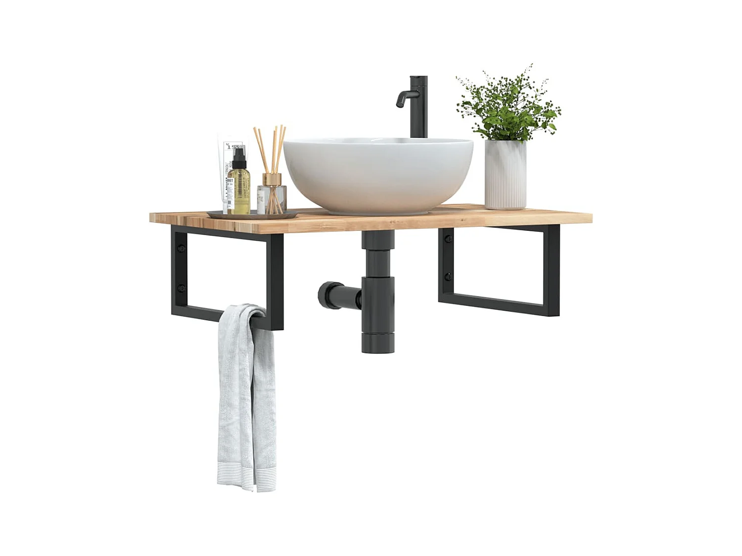 Waschbeckenregal Wandmontage Stahl und Akazienholz