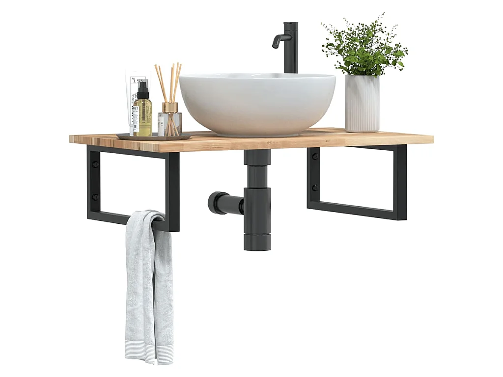 Waschbeckenregal Wandmontage Stahl und Akazienholz