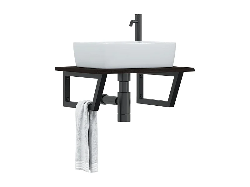 Prateleira de parede p/ lavatório aço/madeira carvalho maciça