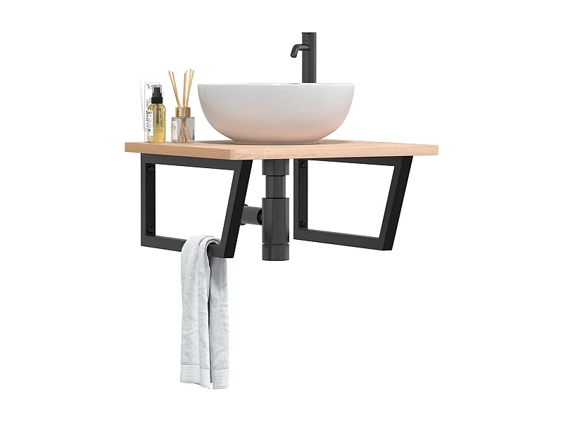 Waschbeckenregal Wandmontage Stahl und Massivholz Buche