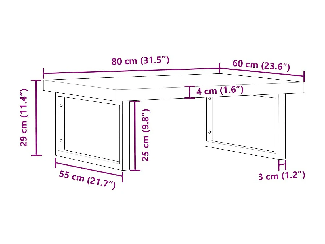Étagère de vasque murale acier et bois massif d'acacia