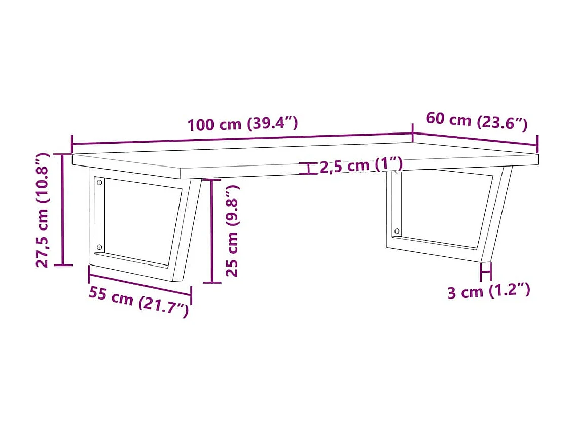 Étagère de vasque murale acier et bois massif de hêtre