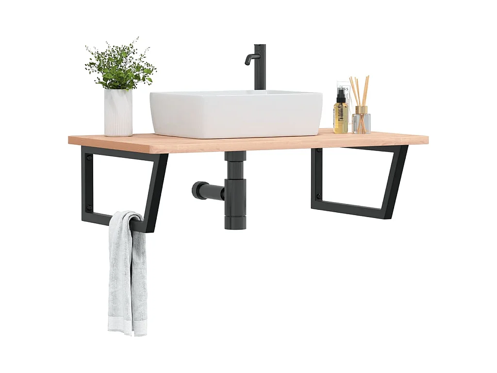 Waschbeckenregal Wandmontage Stahl und Massivholz Buche