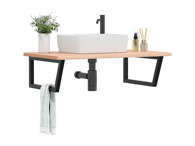 Waschbeckenregal Wandmontage Stahl und Massivholz Buche