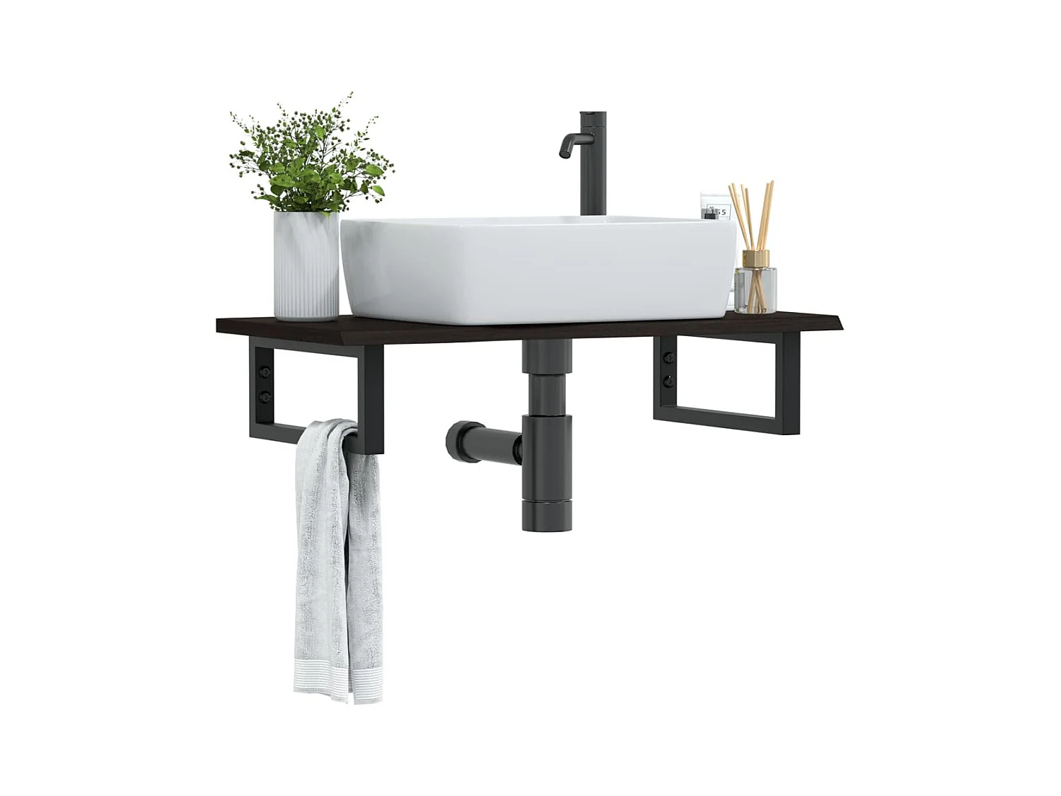 Ripiano a Parete per Lavabo in Acciaio e Massello di Rovere