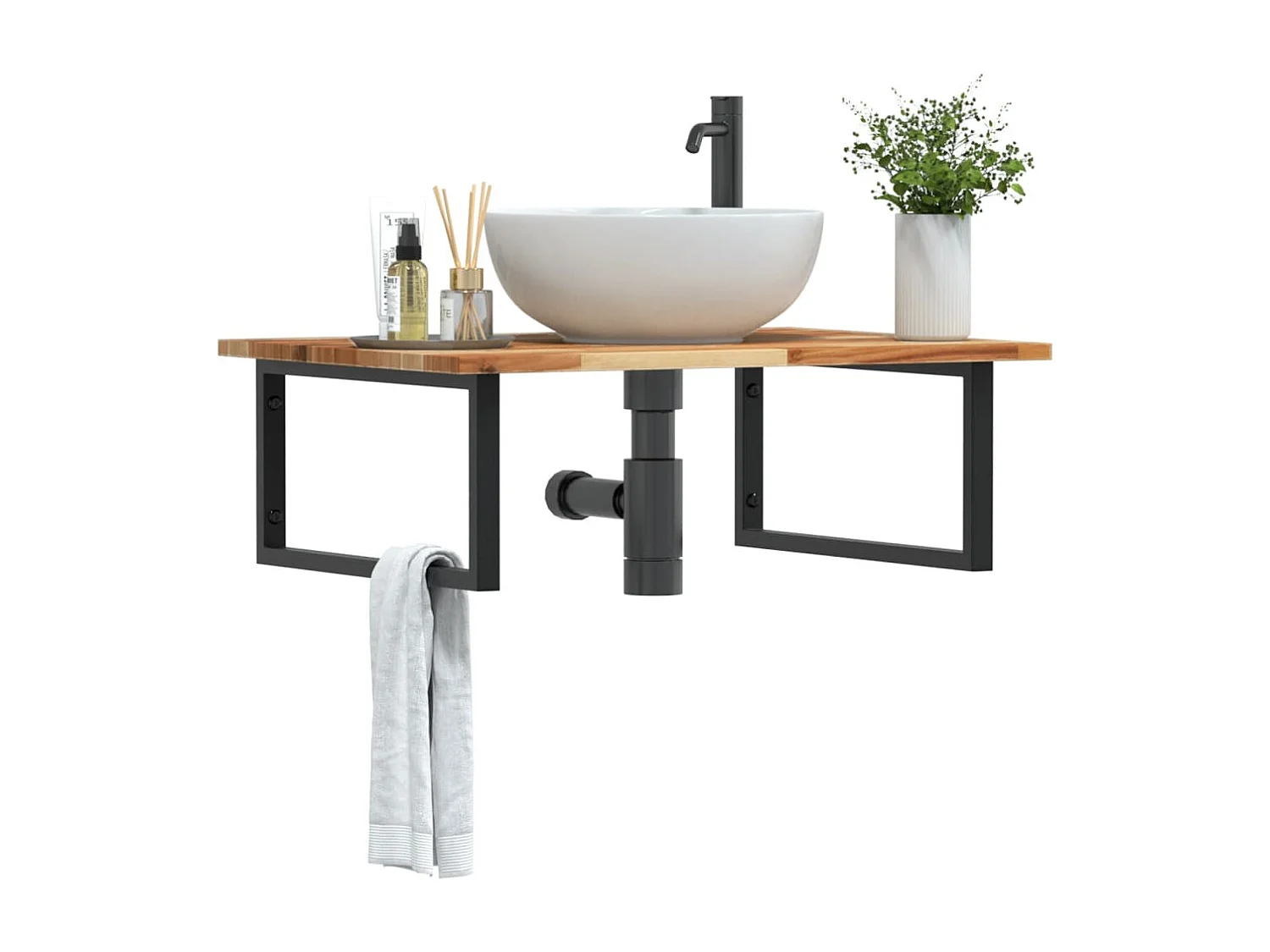 Estante de lavabo de pared acero y madera maciza de acacia
