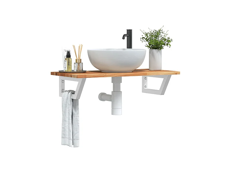 Étagère de vasque murale acier et bois massif d'acacia