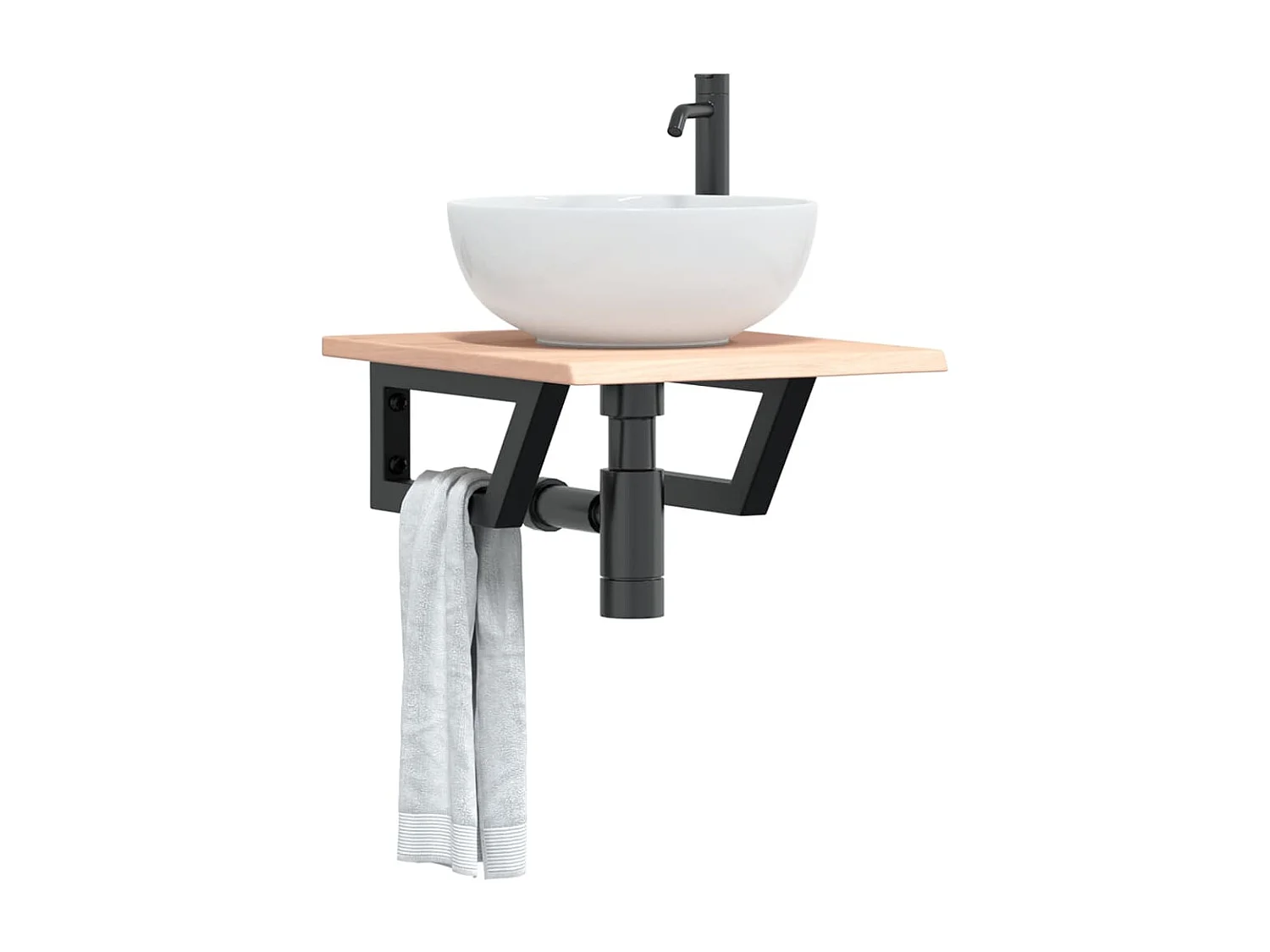 Ripiano a Parete per Lavabo in Acciaio e Massello di Rovere