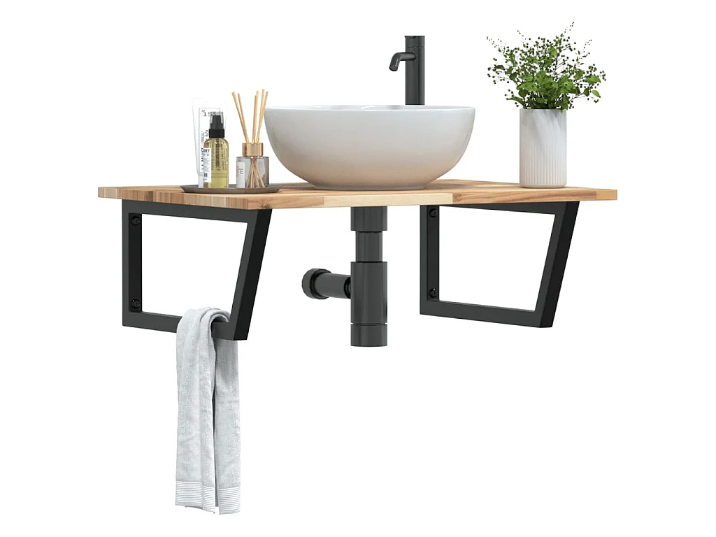 Waschbeckenregal Wandmontage Stahl und Akazienholz