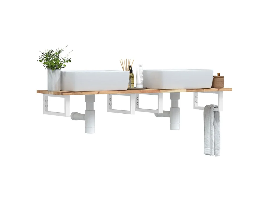 Badkamer wandschap staal en massief acaciahout