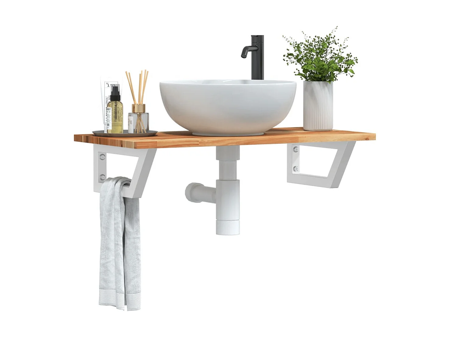 Estante de lavabo de pared acero y madera maciza de acacia