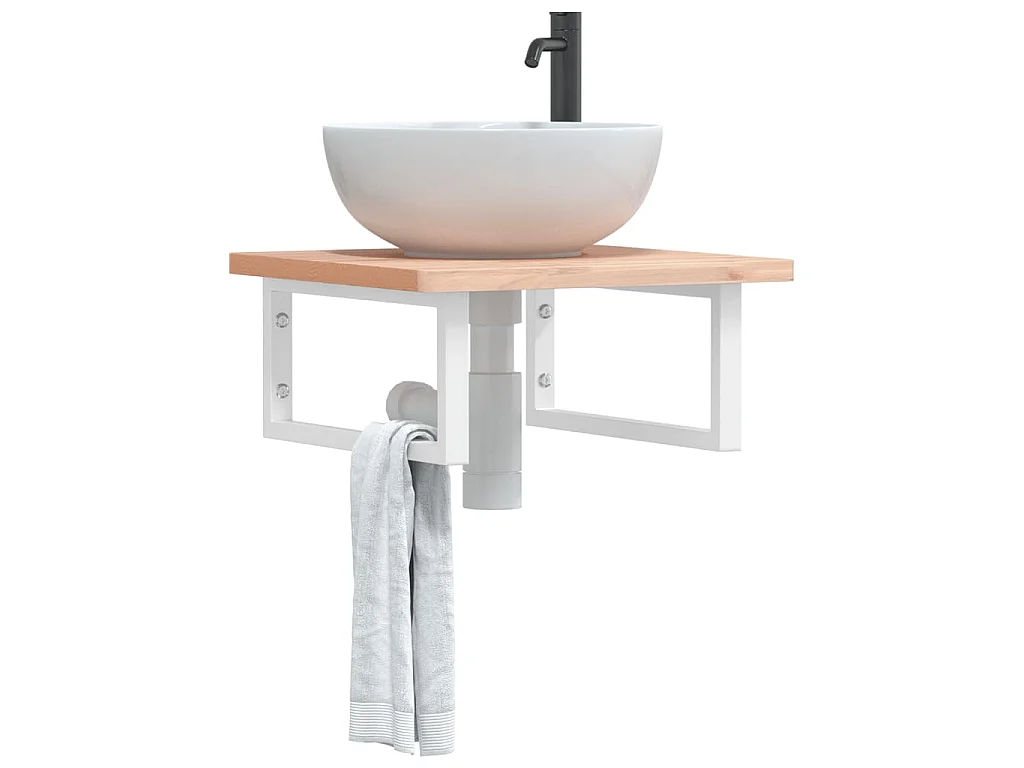 Waschbeckenregal Wandmontage Stahl und Massivholz Buche