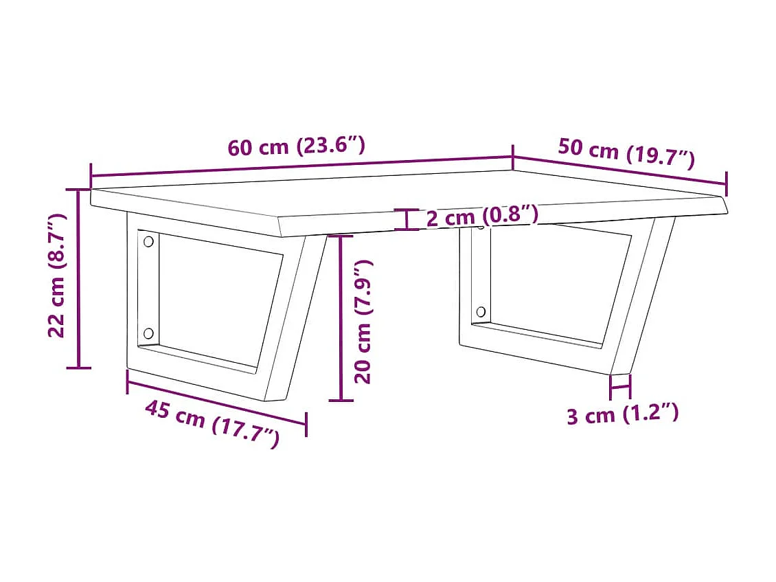 Étagère de vasque murale acier et bois de chêne massif