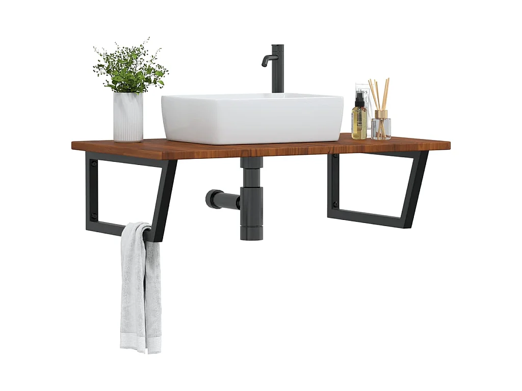 Badkamer wandschap staal en massief eikenhout