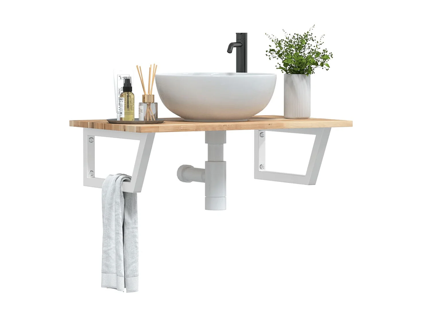 Estante de lavabo de pared acero y madera maciza de acacia