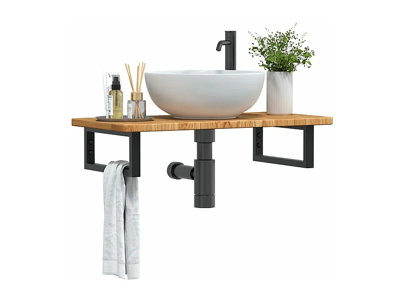 Ripiano a Parete per Lavabo in Acciaio e Massello di Rovere