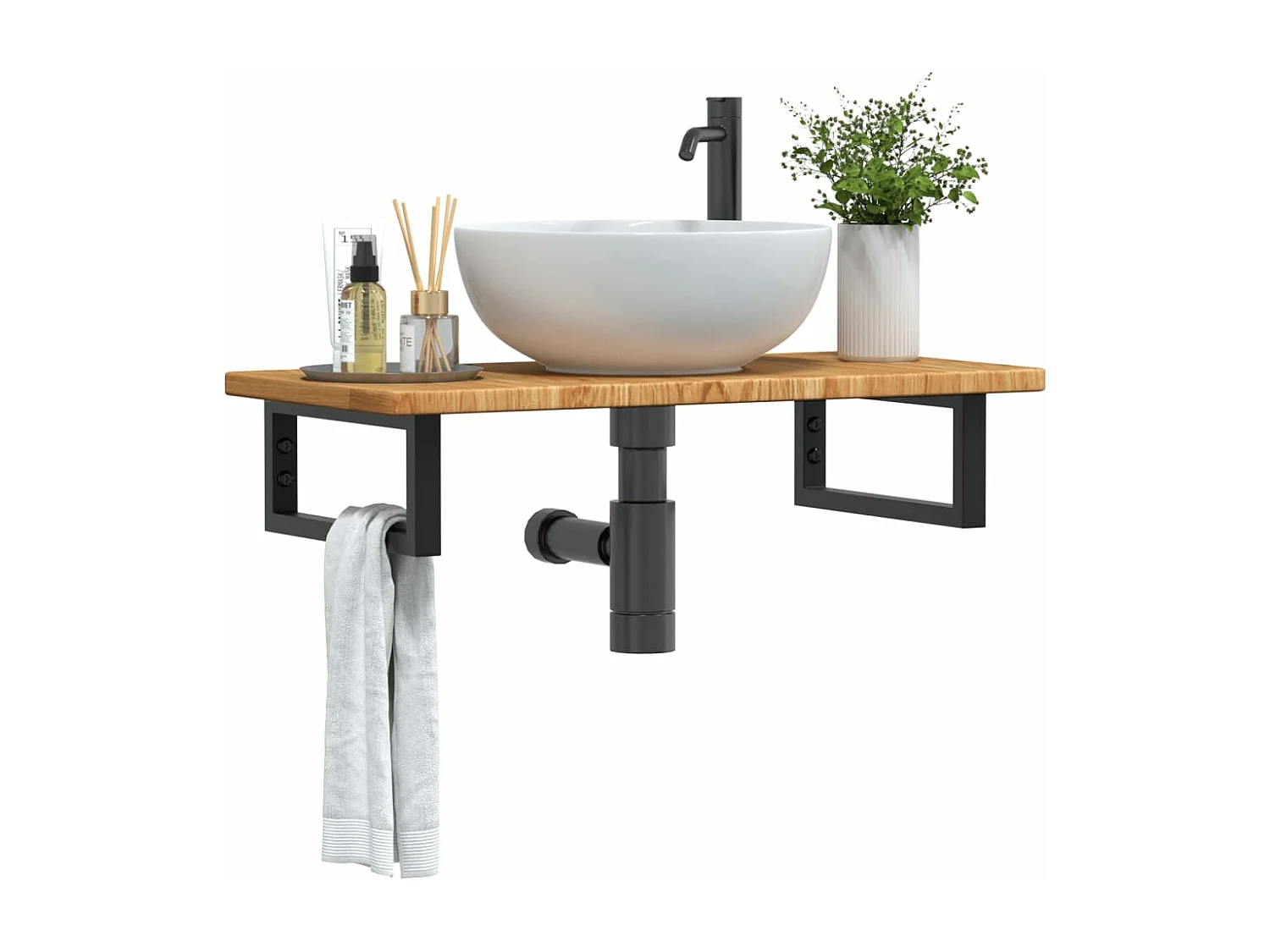 Badkamer wandschap staal en massief eikenhout