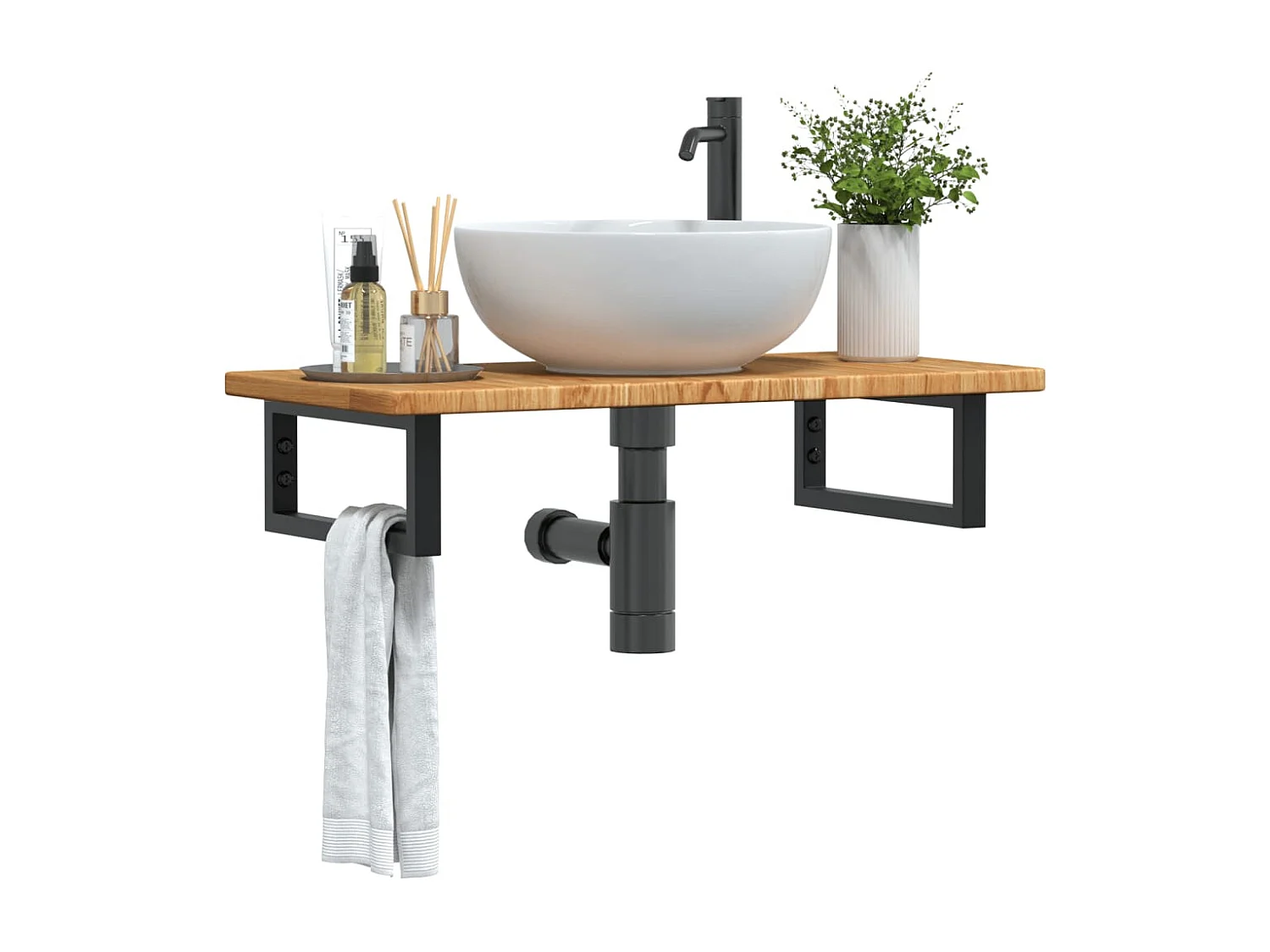 Badkamer wandschap staal en massief eikenhout