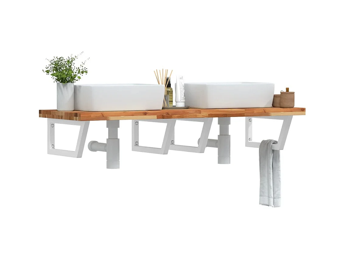 Estante de lavabo de pared acero y madera maciza de acacia