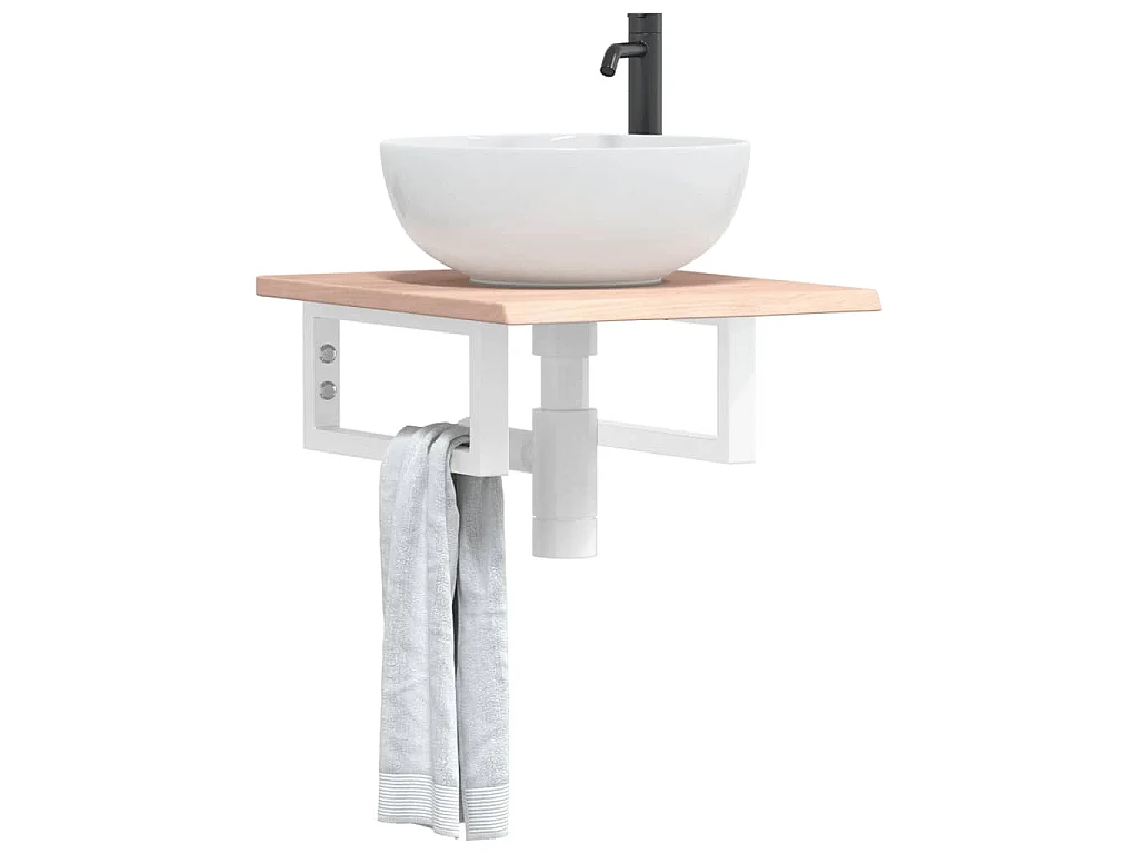 Estante de lavabo de pared de acero y madera maciza de roble