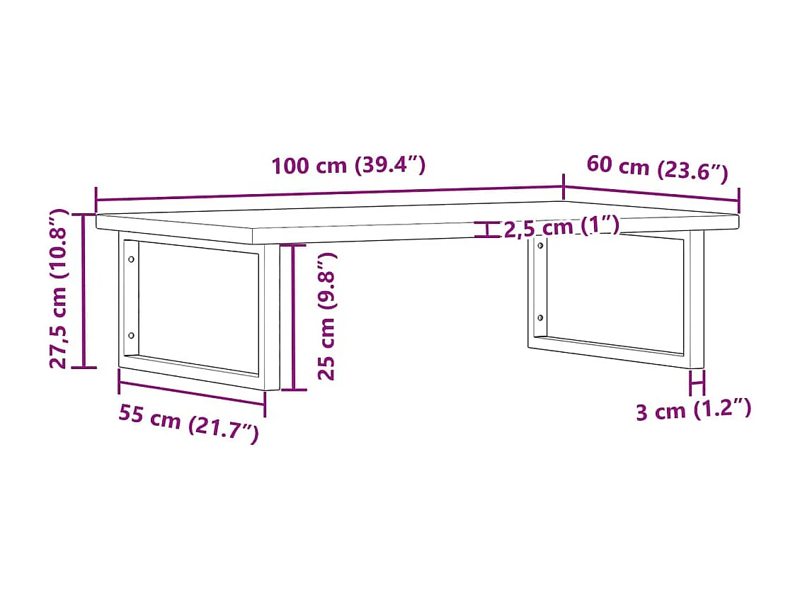 Étagère de vasque murale acier et bois de chêne massif