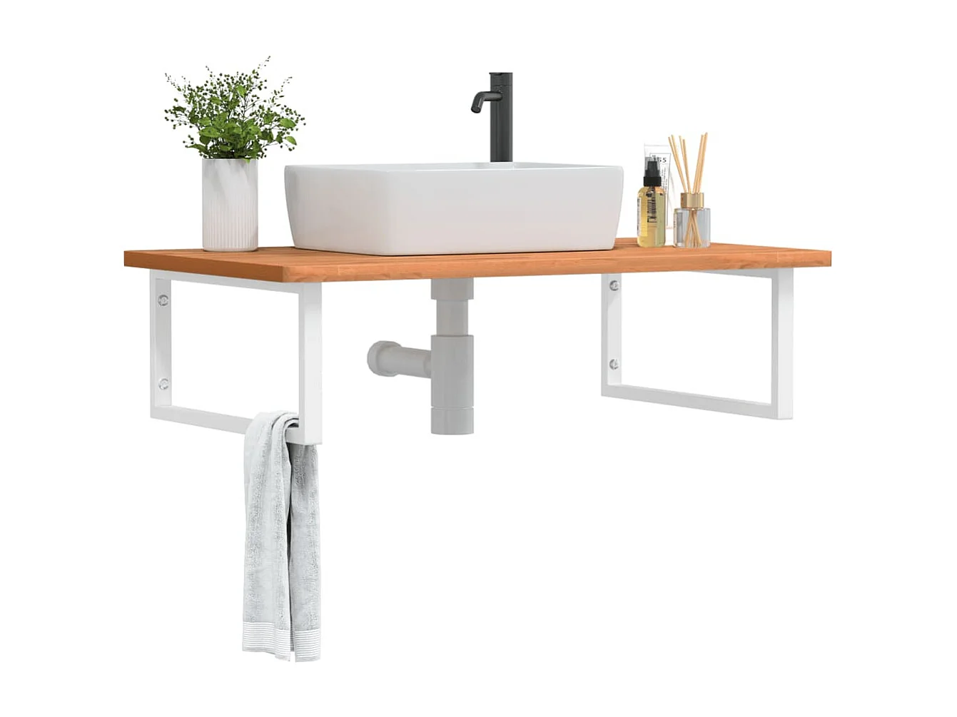 Étagère de vasque murale acier et bois massif de hêtre