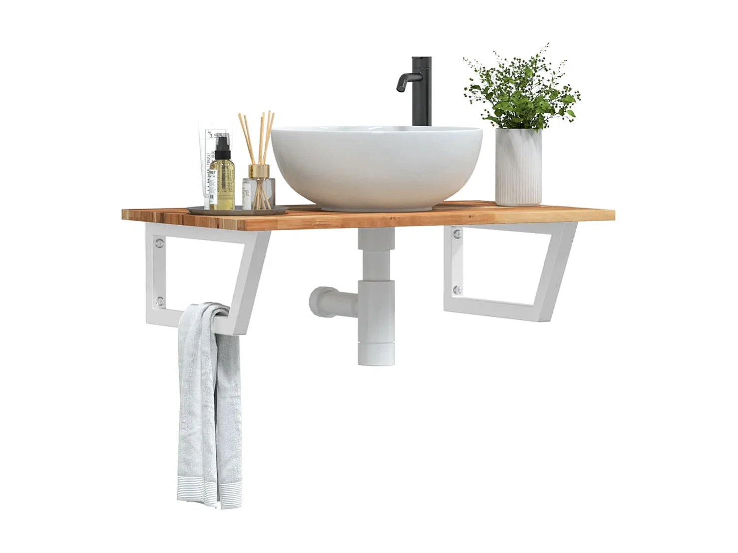 Estante de lavabo de pared acero y madera maciza de acacia