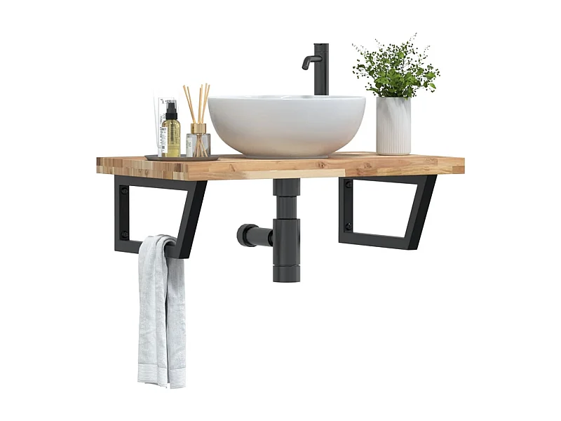 Estante de lavabo de pared acero y madera maciza de acacia