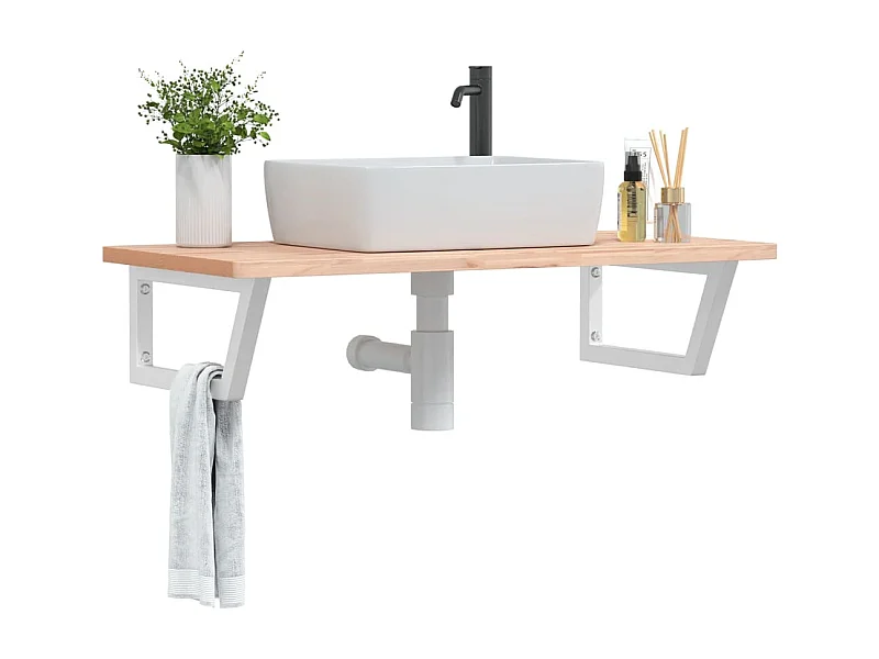 Waschbeckenregal Wandmontage Stahl und Massivholz Buche