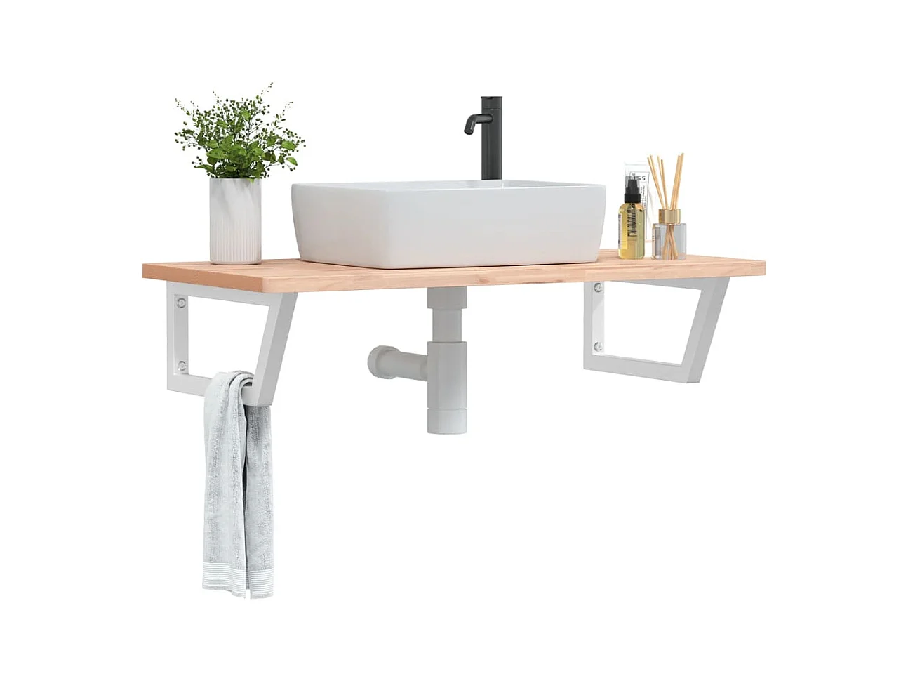 Badkamer wandschap staal en massief beukenhout