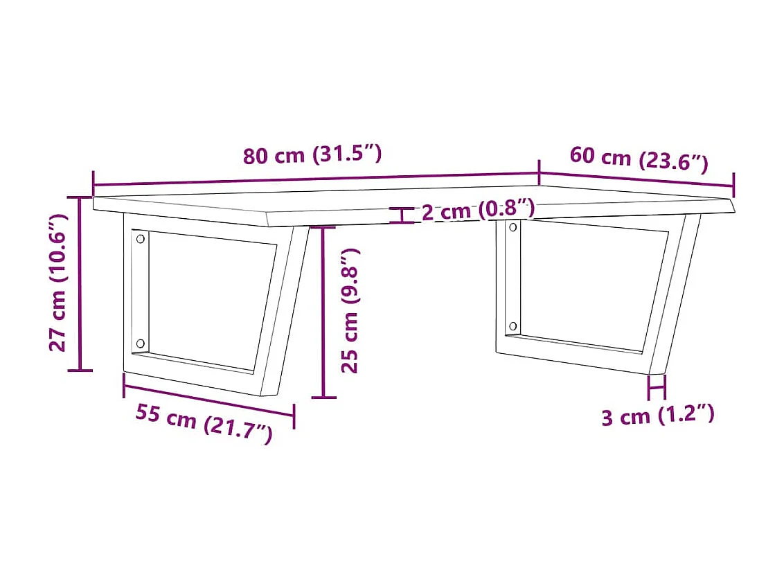 Prateleira de parede p/ lavatório aço/madeira carvalho maciça