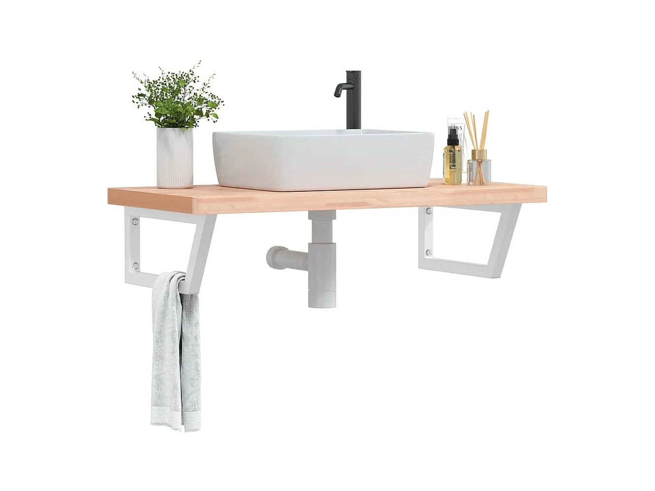 Badkamer wandschap staal en massief beukenhout