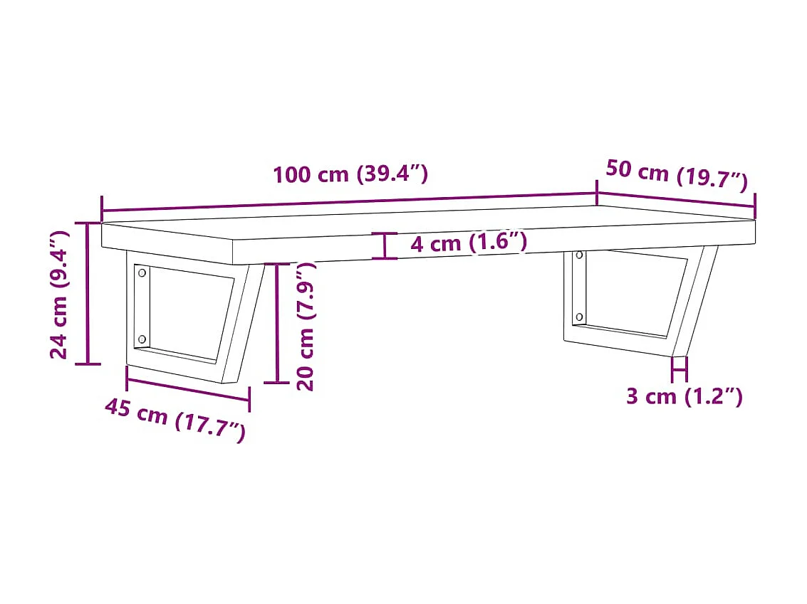 Étagère de vasque murale acier et bois massif de hêtre