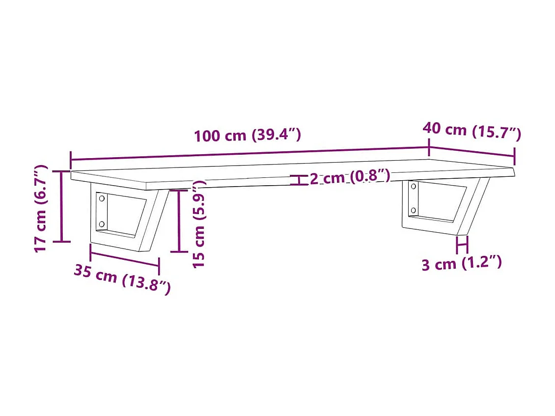 Étagère de vasque murale acier et bois de chêne massif