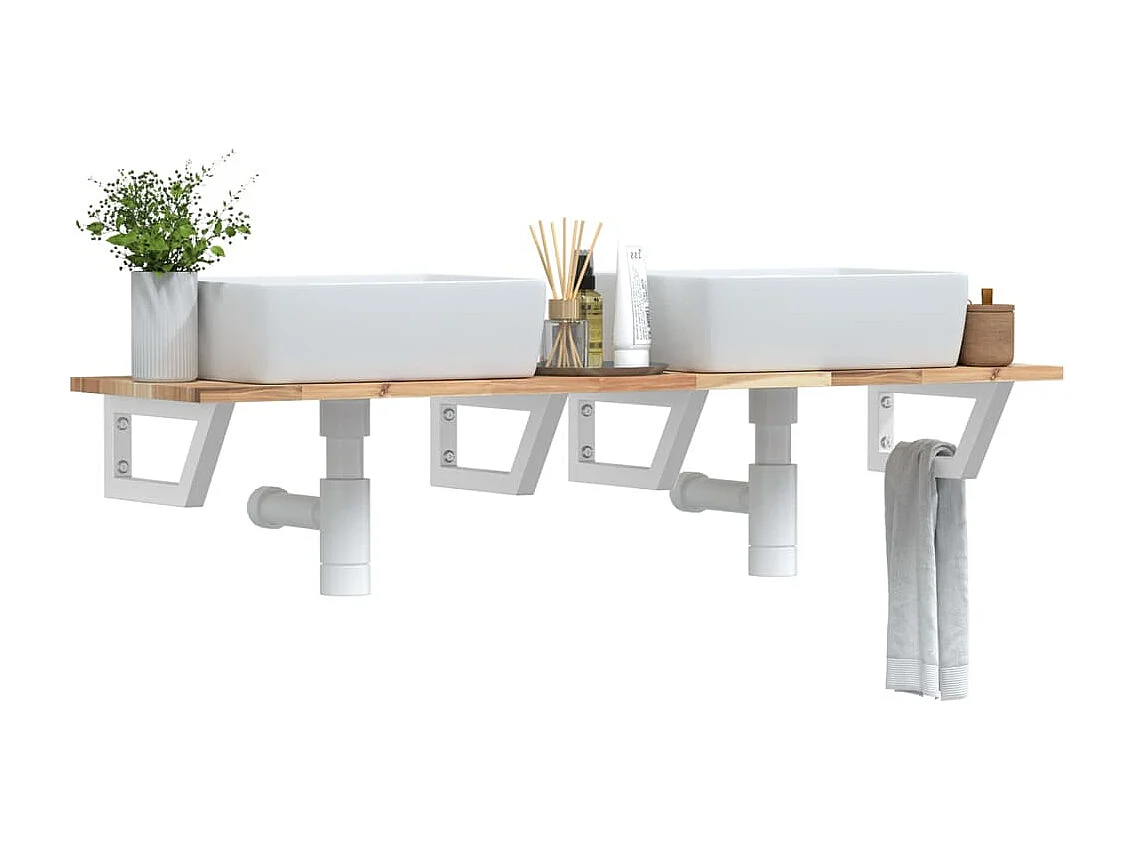 Waschbeckenregal Wandmontage Stahl und Akazienholz