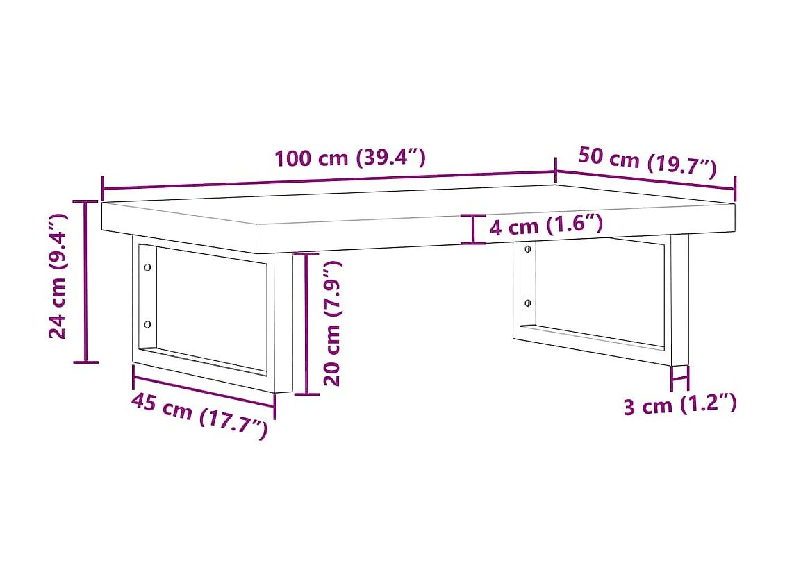 Étagère de vasque murale acier et bois massif d'acacia