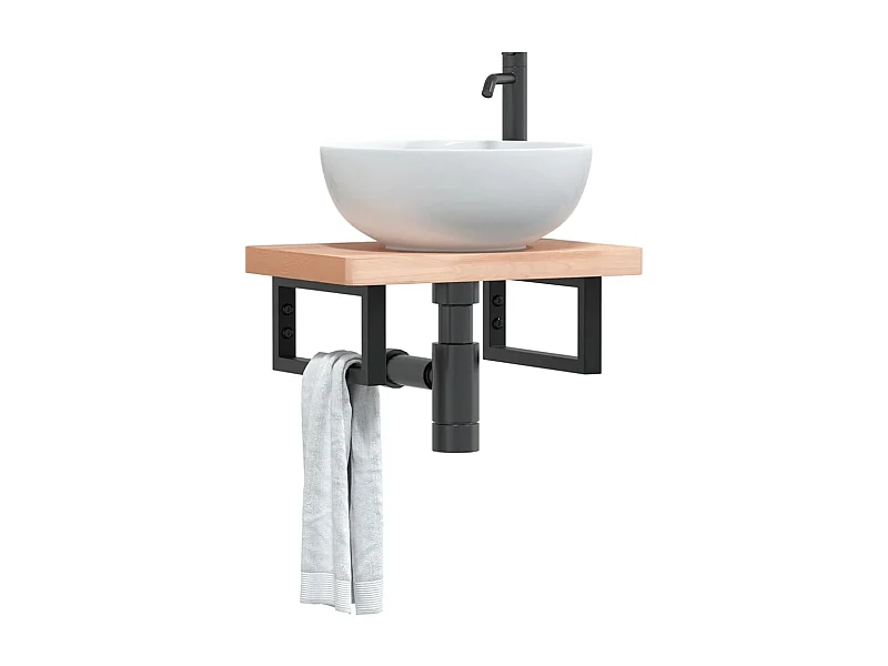 Waschbeckenregal Wandmontage Stahl und Massivholz Buche