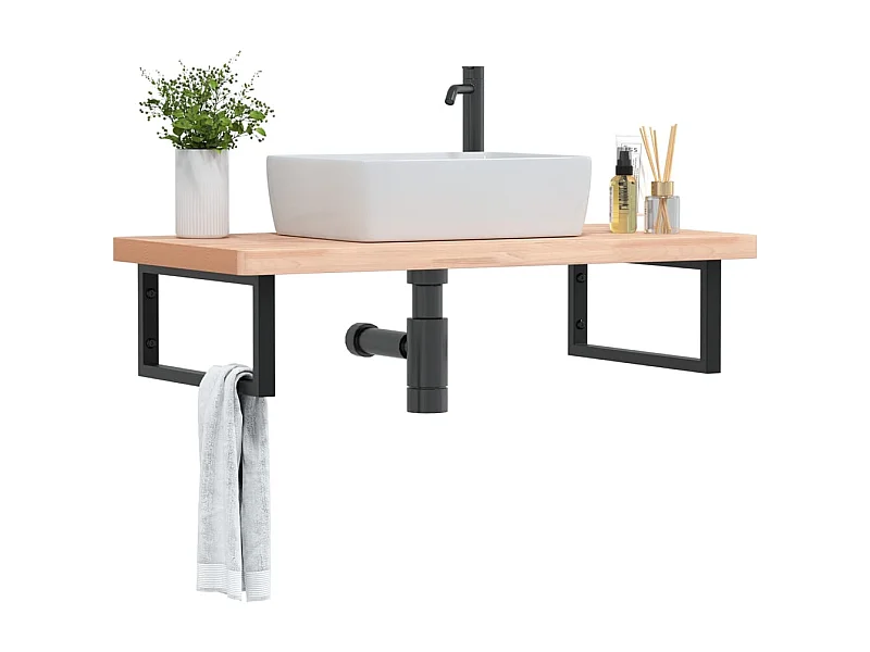 Waschbeckenregal Wandmontage Stahl und Massivholz Buche