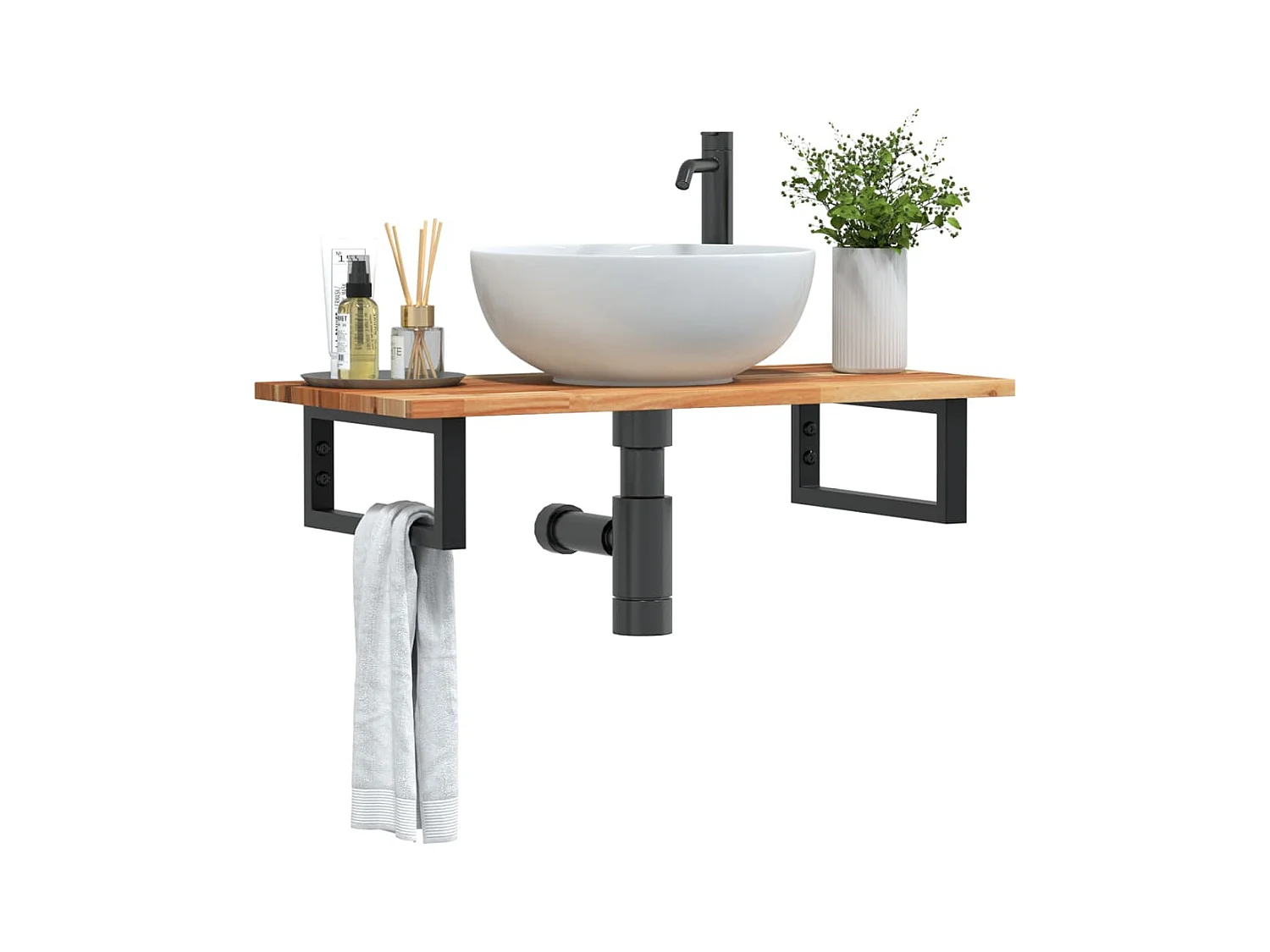 Waschbeckenregal Wandmontage Stahl und Akazienholz
