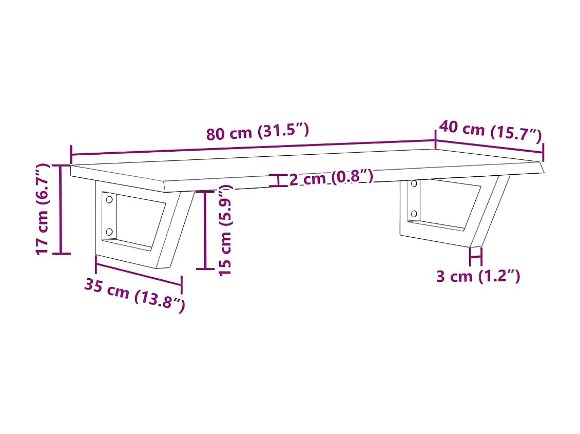 Estante de lavabo de pared de acero y madera maciza de roble
