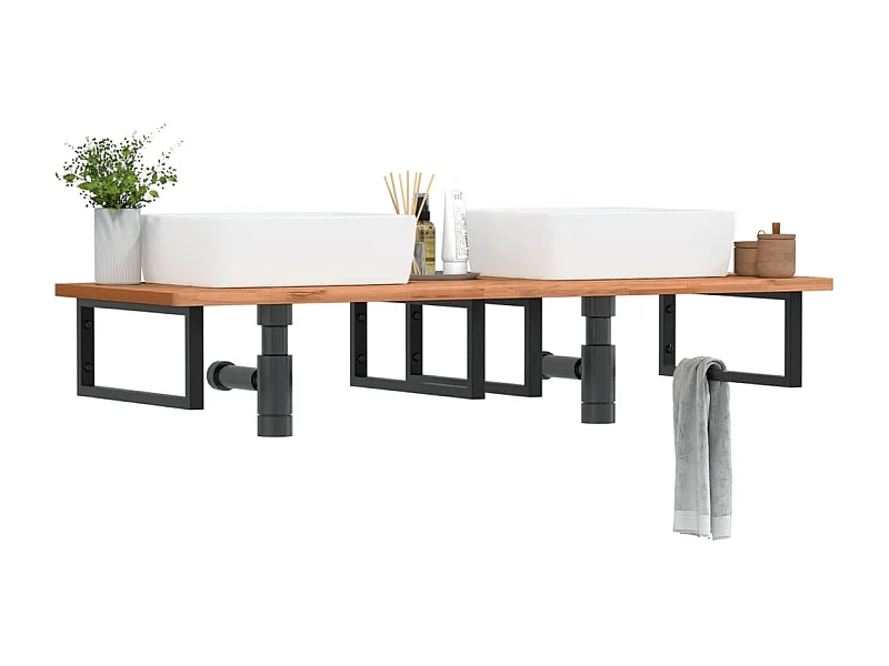 Waschbeckenregal Wandmontage Stahl und Massivholz Buche