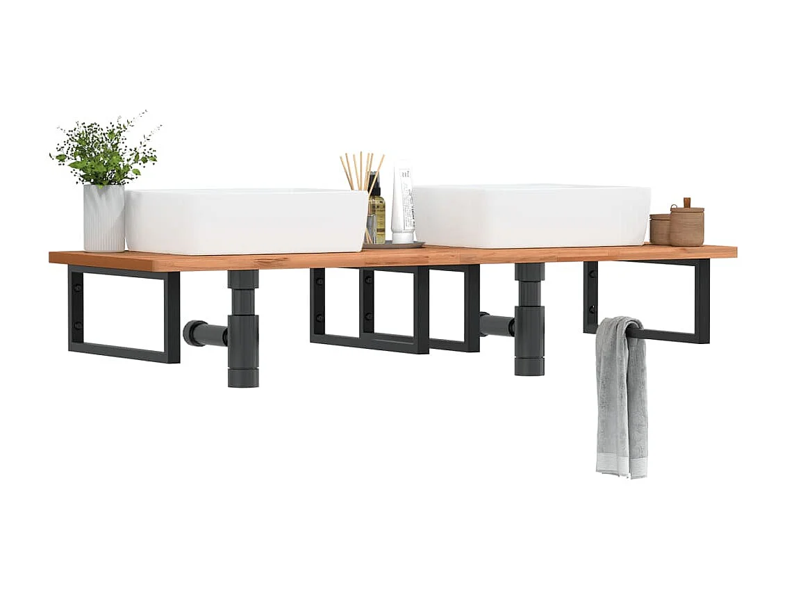 Badkamer wandschap staal en massief beukenhout