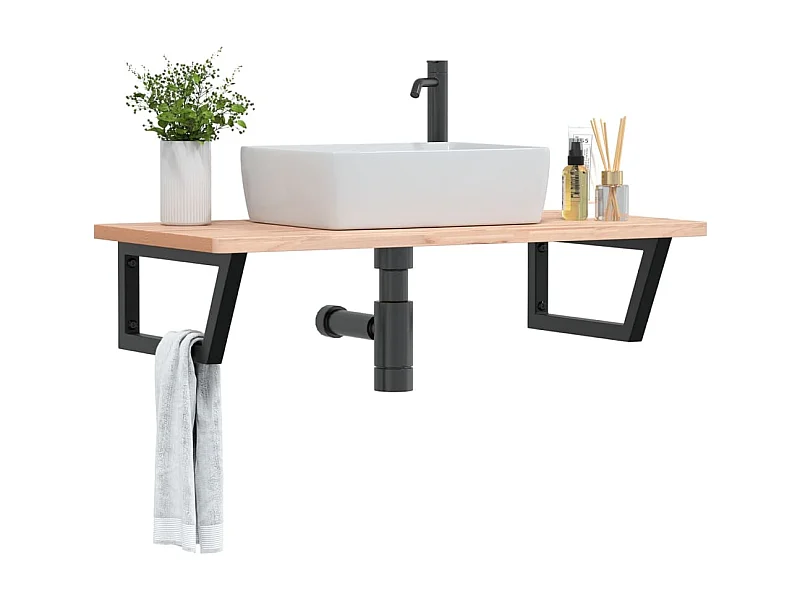 Waschbeckenregal Wandmontage Stahl und Massivholz Buche