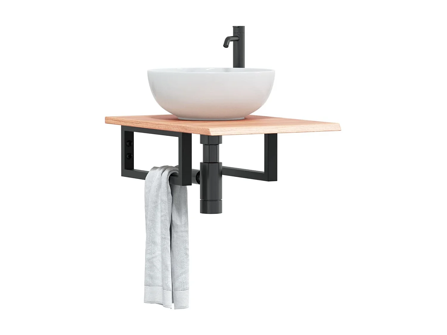 Étagère de vasque murale acier et bois de chêne massif